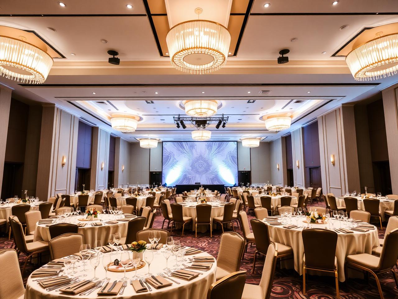 Sala corporativa con banquete